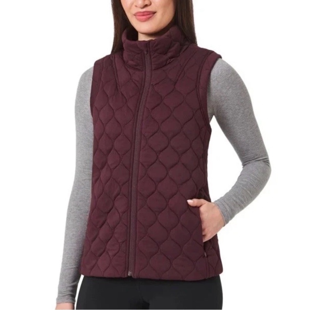 Kirkland Women Quilted Active Vest Purple Small 7771811 NWT Stretch Pocket Zip